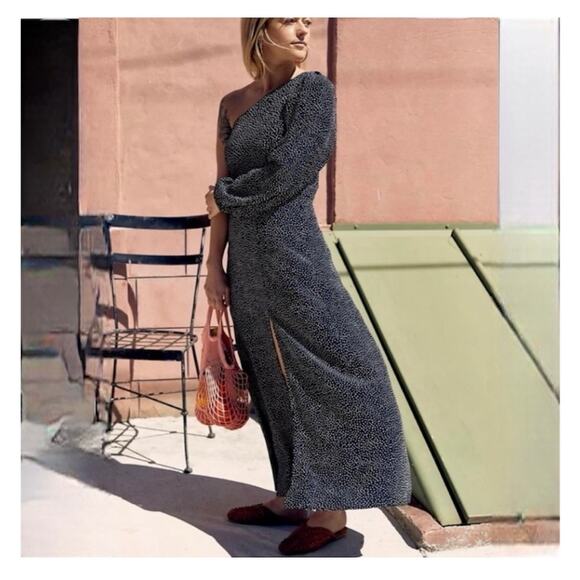 Free People Blake One Shoulder Maxi Dress Size 4 Polka Dot Aline Cocktail - Picture 2 of 13